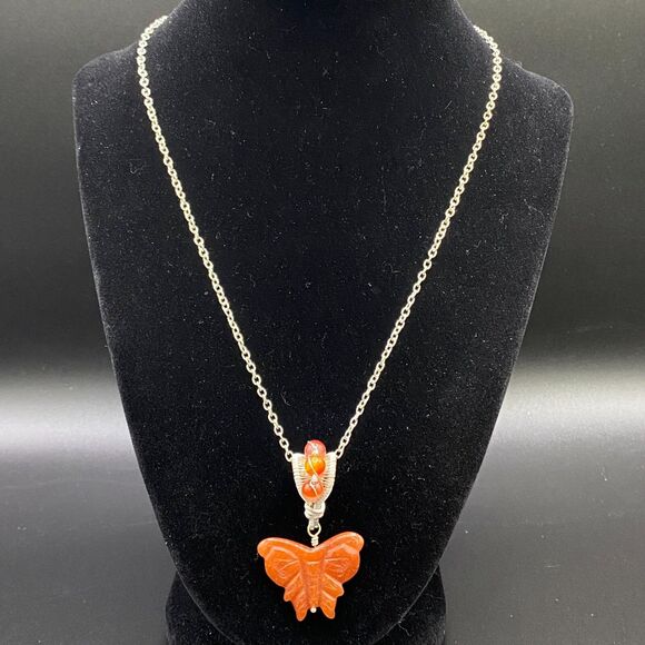 Butterfly Necklace Wire Wrapped Carnelian Bail by Neanie-Bot - Free Shipping - Picture 1 of 7